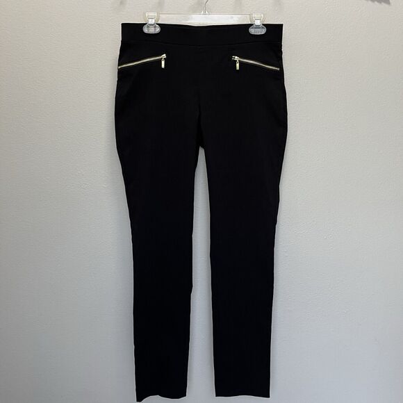 Rafaella | Black Pull On Ankle Pants Comfort 10P Straight Gold Zipper Pockets - Picture 2 of 6